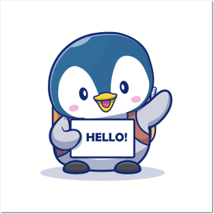 Cute Penguin Student Say Greeting Posters and Art